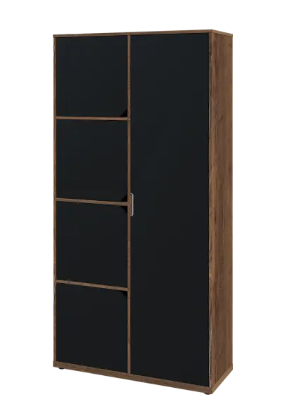 KSR6-82 P skříň šatní, 1x výsuvné ramínko, 4x dvířka, 2053x1022x400 mm, provedení pravé, dub halifax cínový/černá